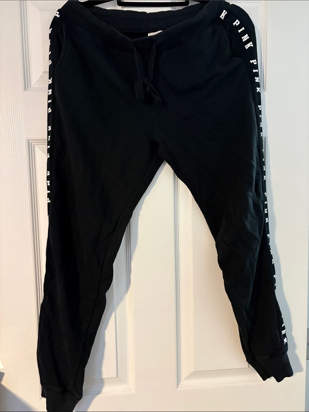 PINK Victoria's Secret Black Jogger Pants with White Logo Trim